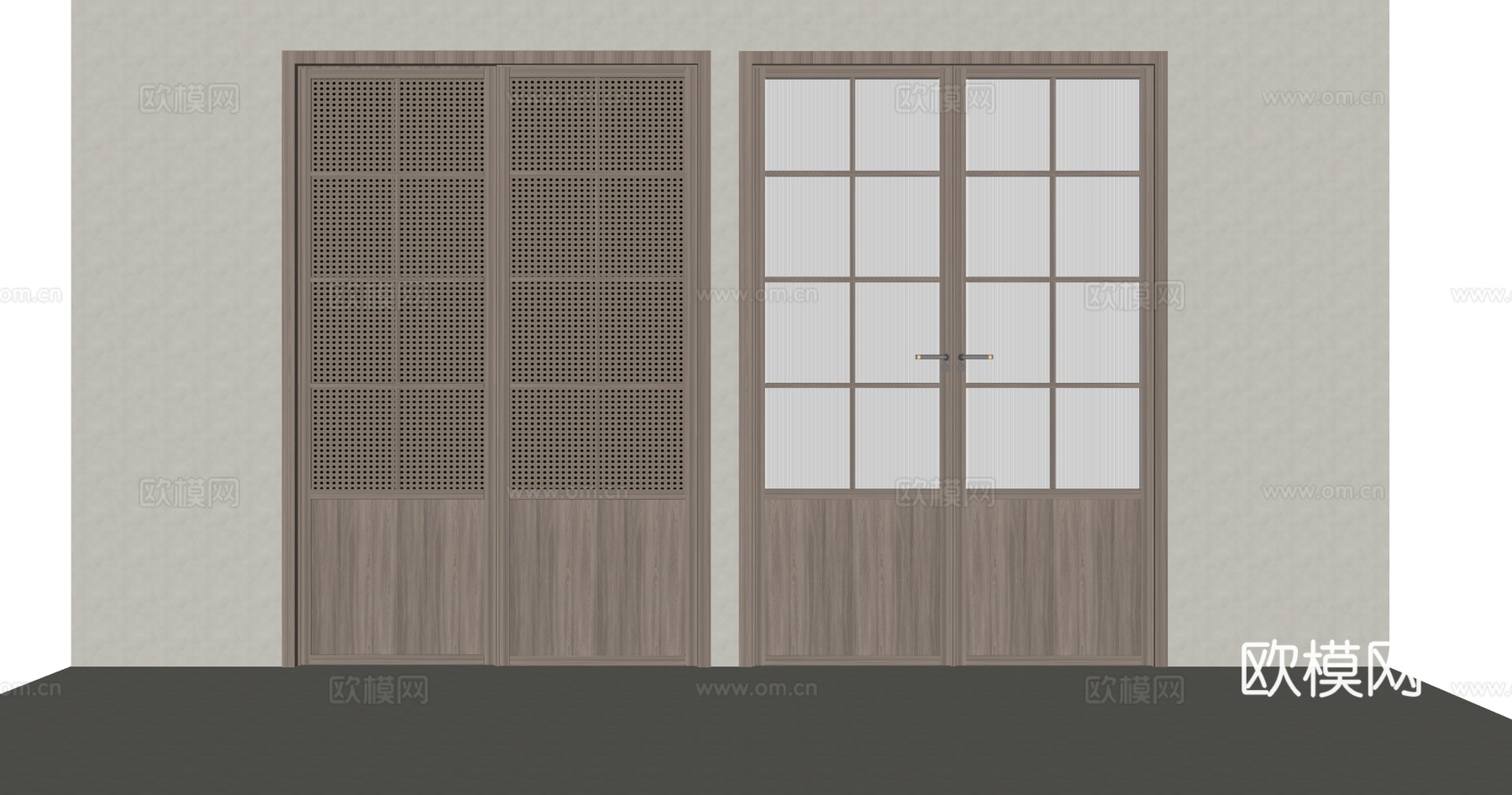 原木风房间门 平开门 推拉门 长虹玻璃门 藤编门 网格门su模型