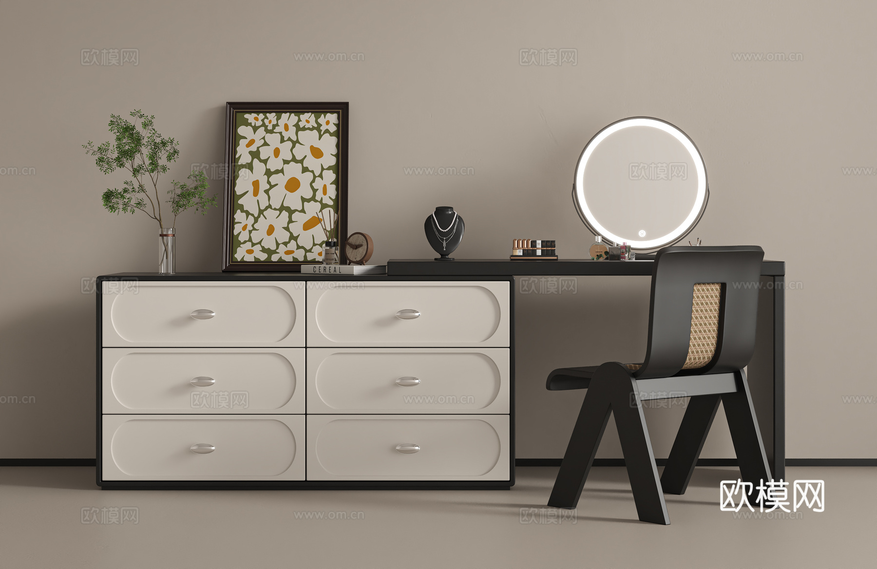 法式奶油梳妆台su模型