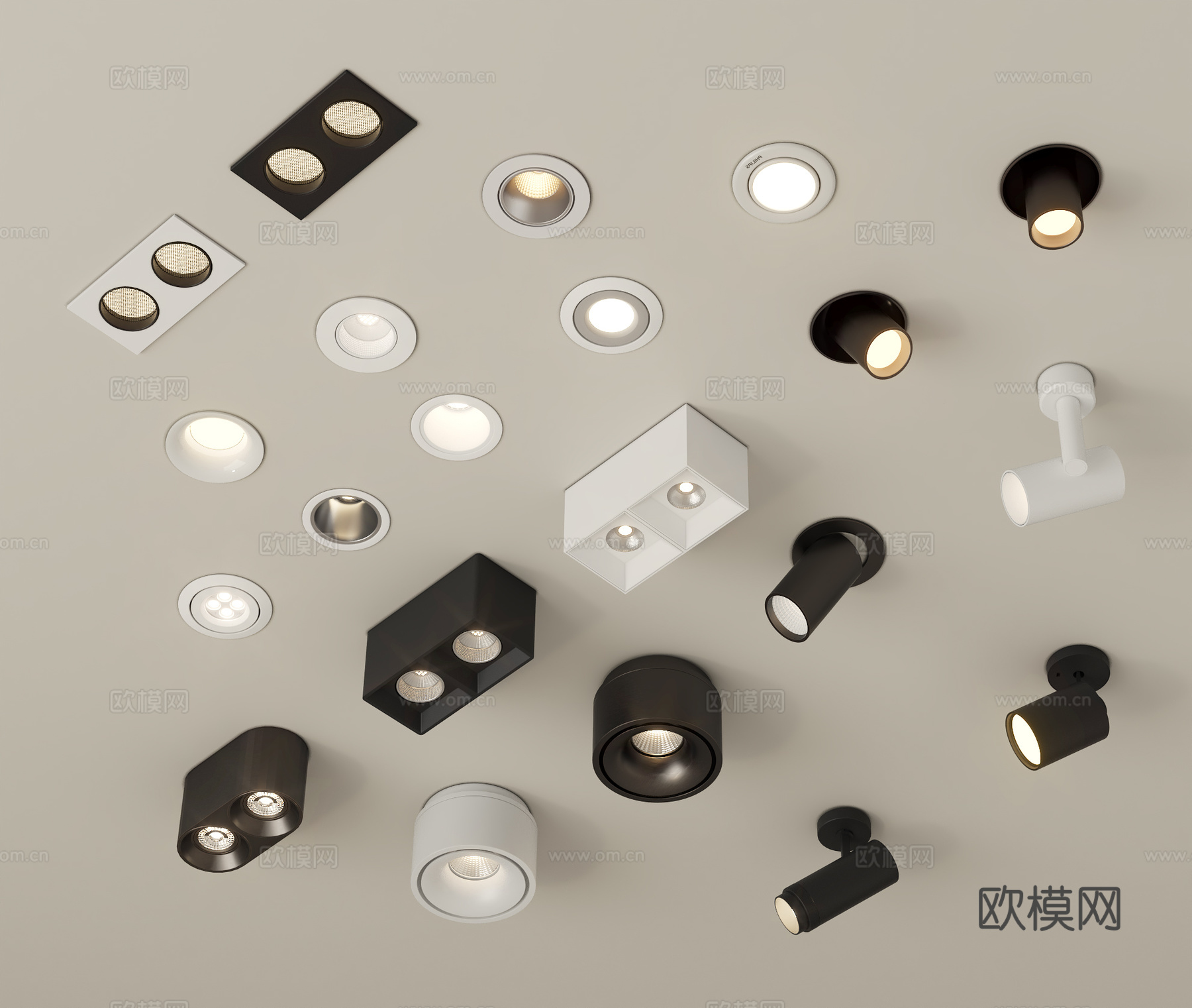 现代筒灯射灯su模型