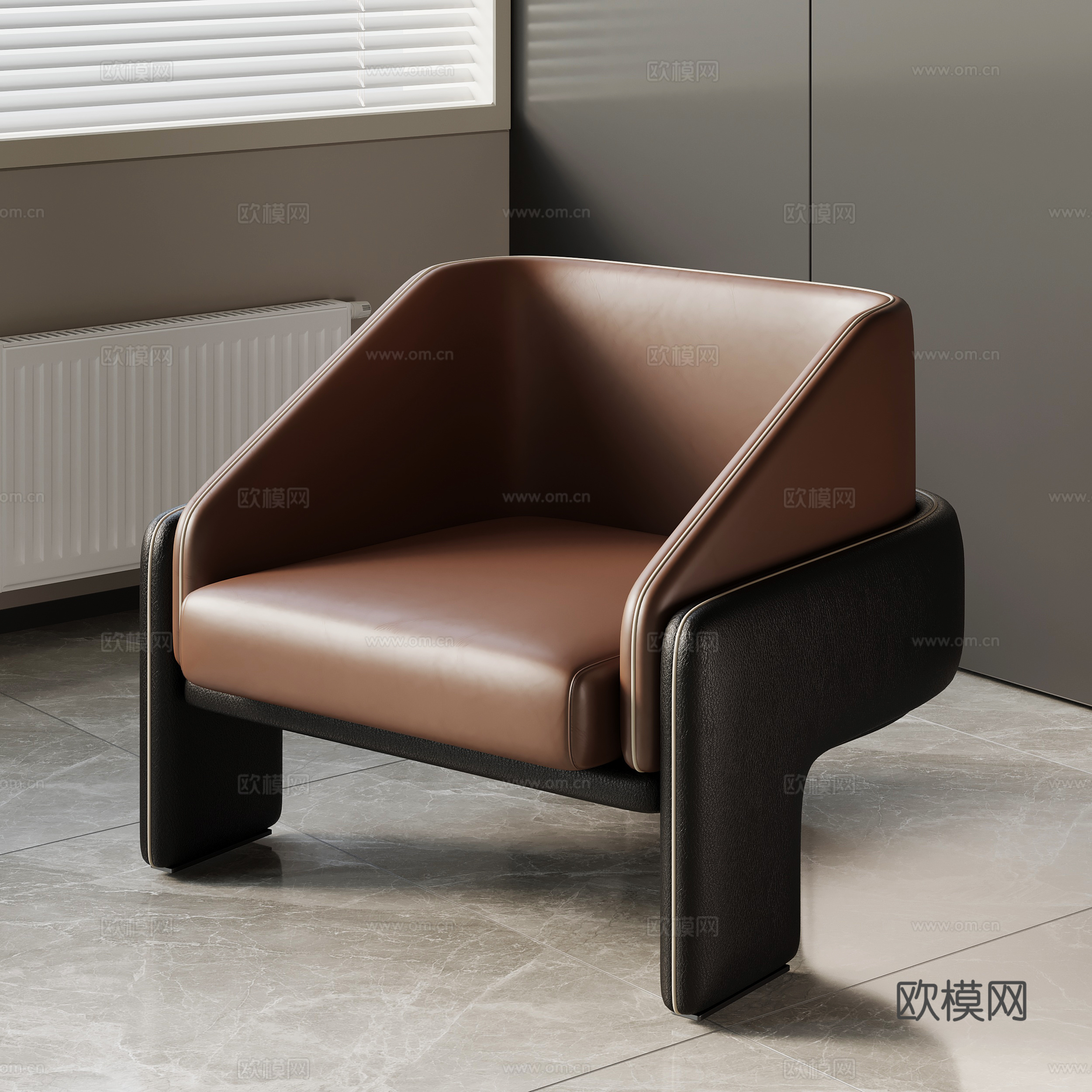 现代意式休闲椅 单人沙发 皮革沙发su模型