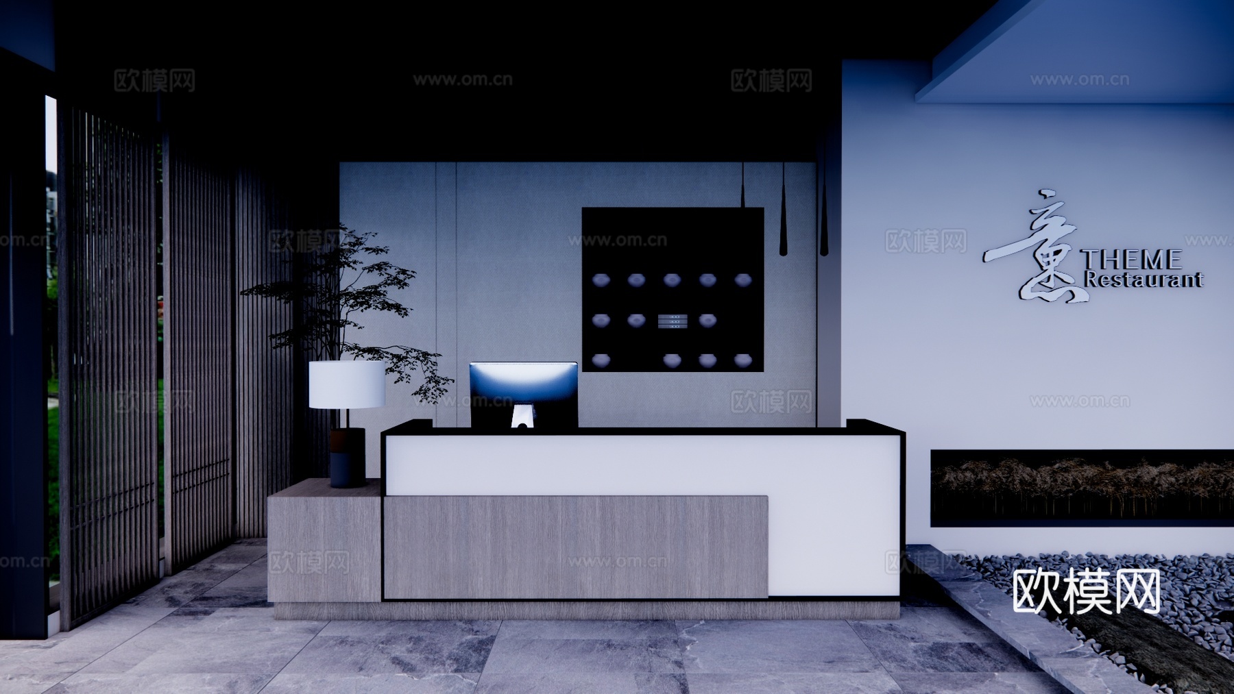 办公室 工装 办公空间 接待 酒店前台su模型