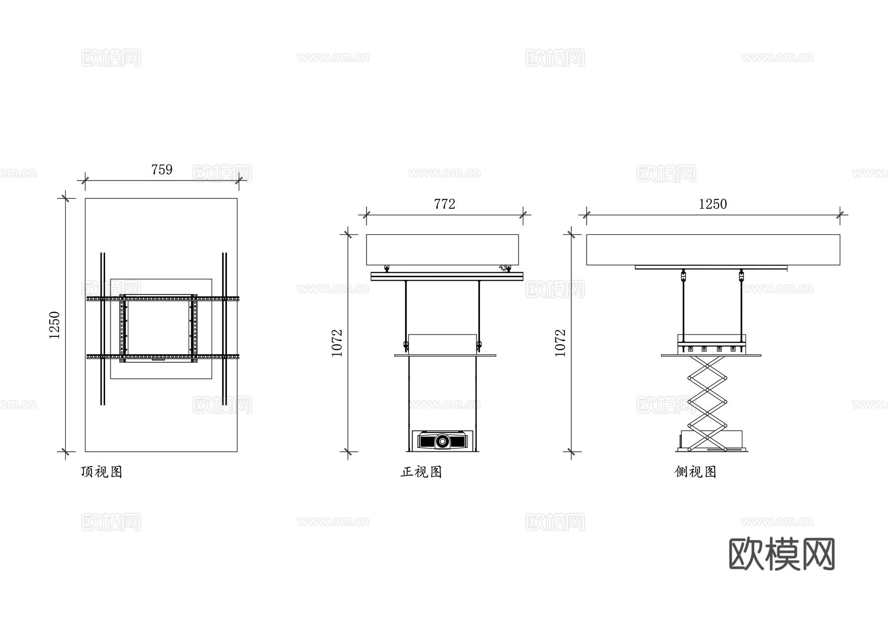 投影仪升降架 投影升降器 投影机升降台 电动投影升降cad施工图