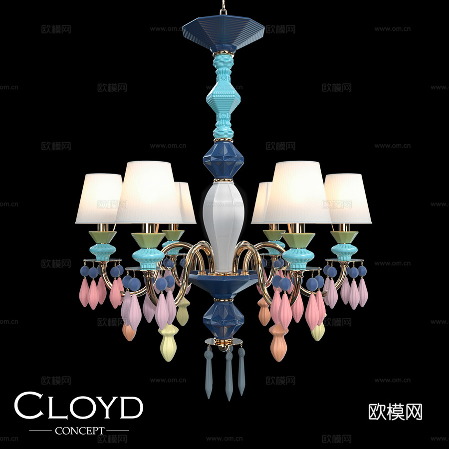 克洛伊德洛蒂-A水晶吊灯C6，彩色陶瓷款（型号3d模型下载