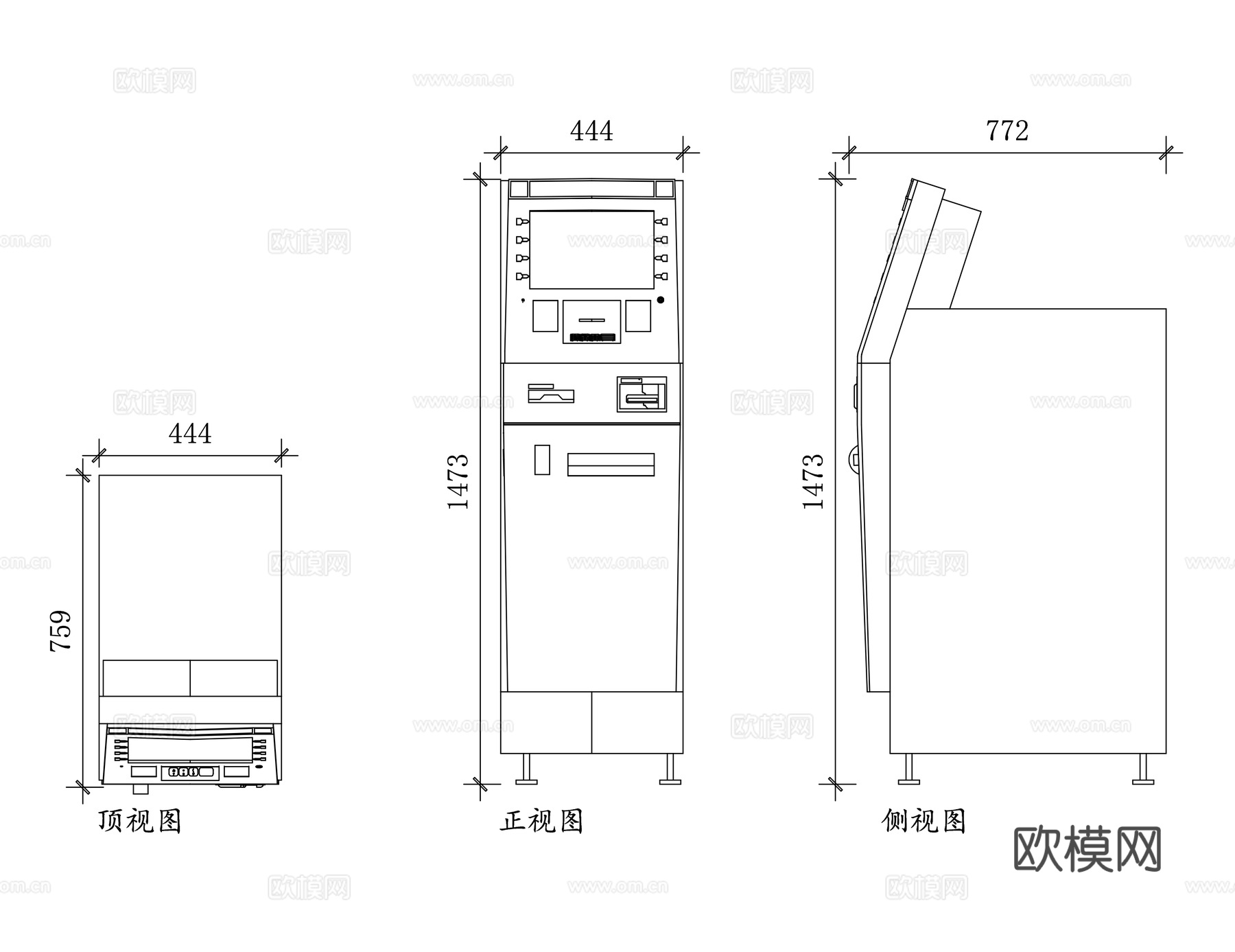 ATM 机 自动取款机 自助提款机 柜员机 自助存取款机cad施工图