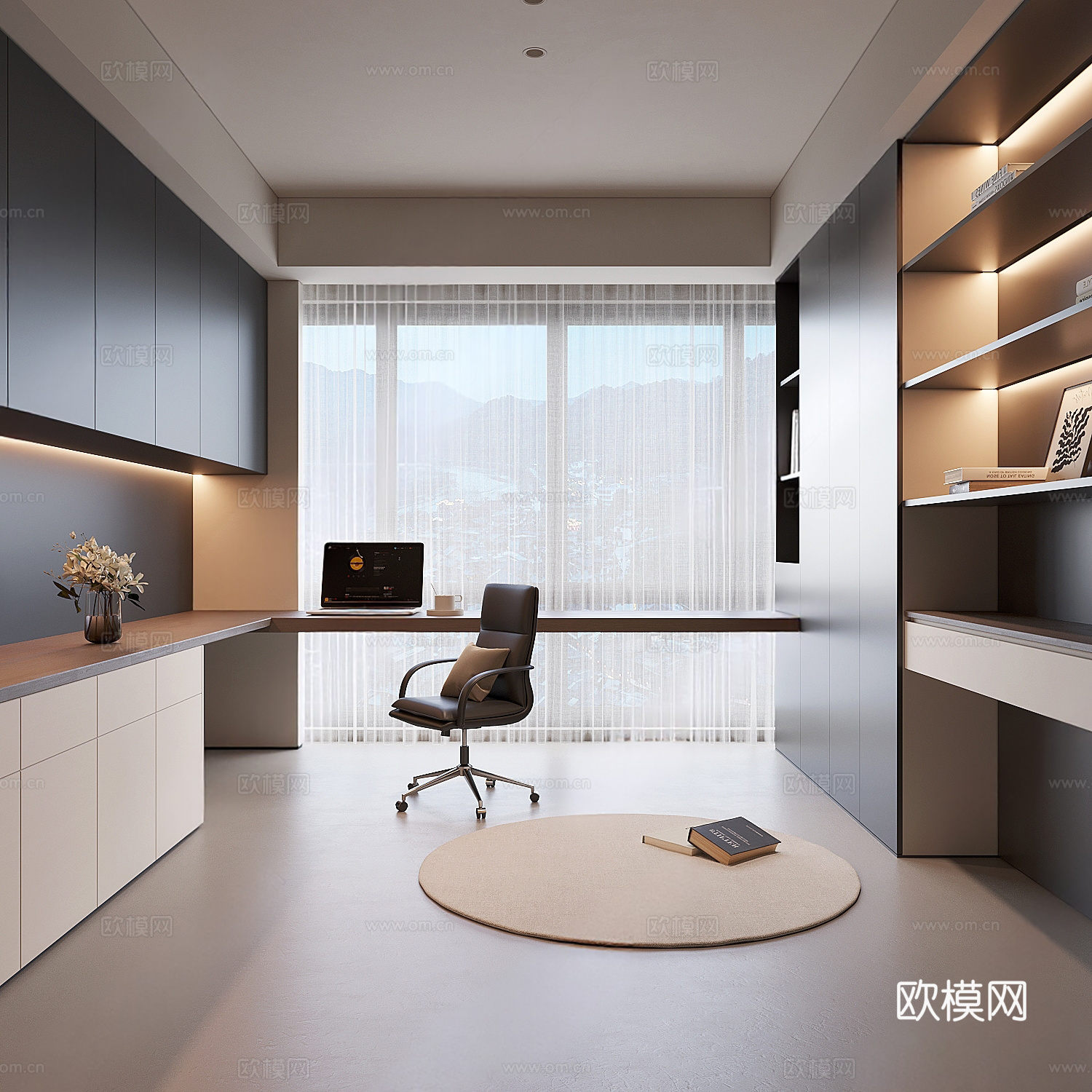 现代书房3d模型下载