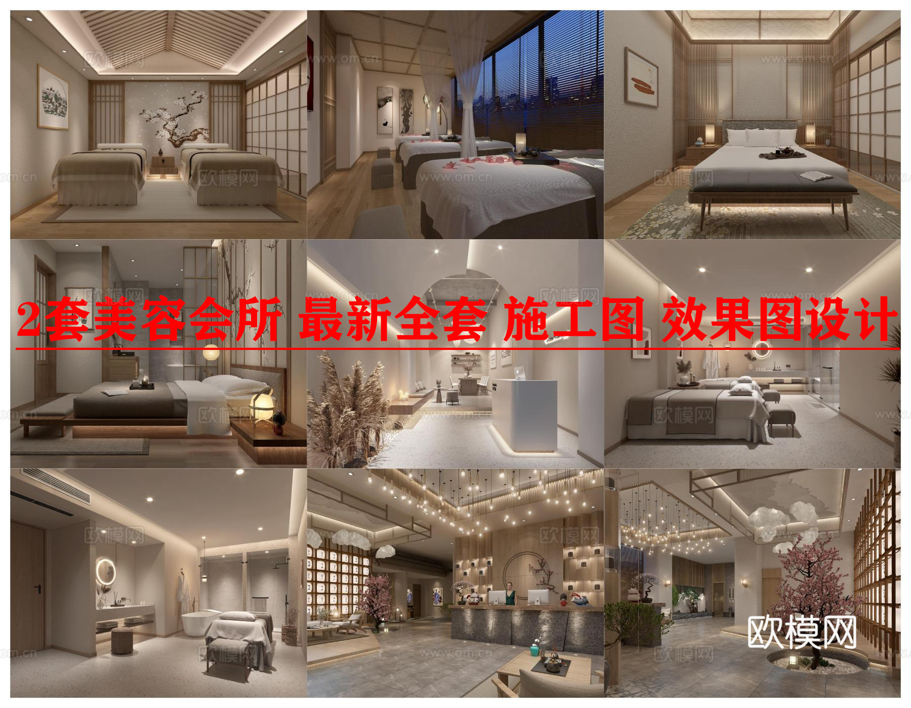 2套高端美容会所 最新全套 施工图 效果图设计cad施工图