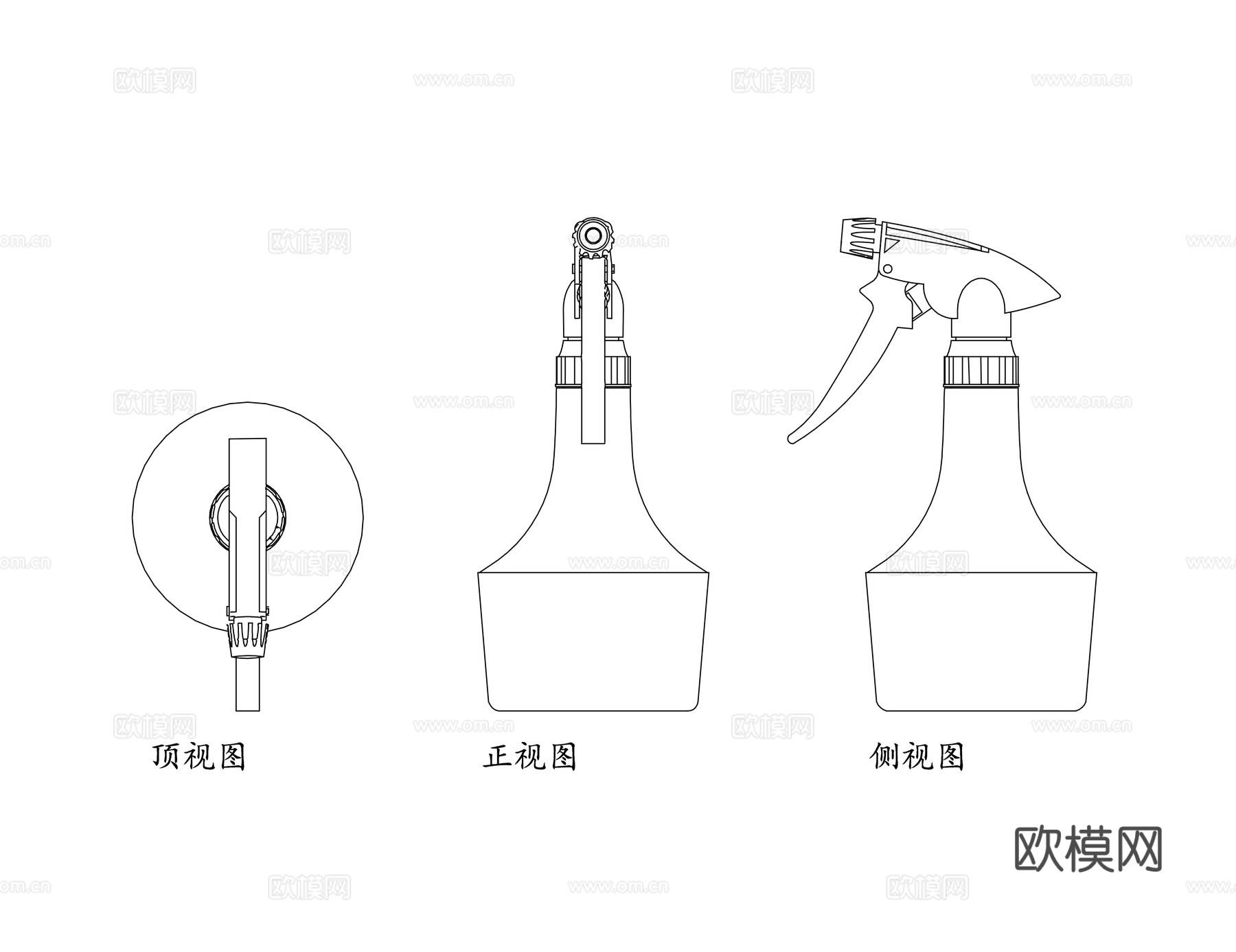 喷雾塑料瓶 喷壶瓶 细雾喷瓶 按压喷雾瓶 塑料喷瓶cad施工图