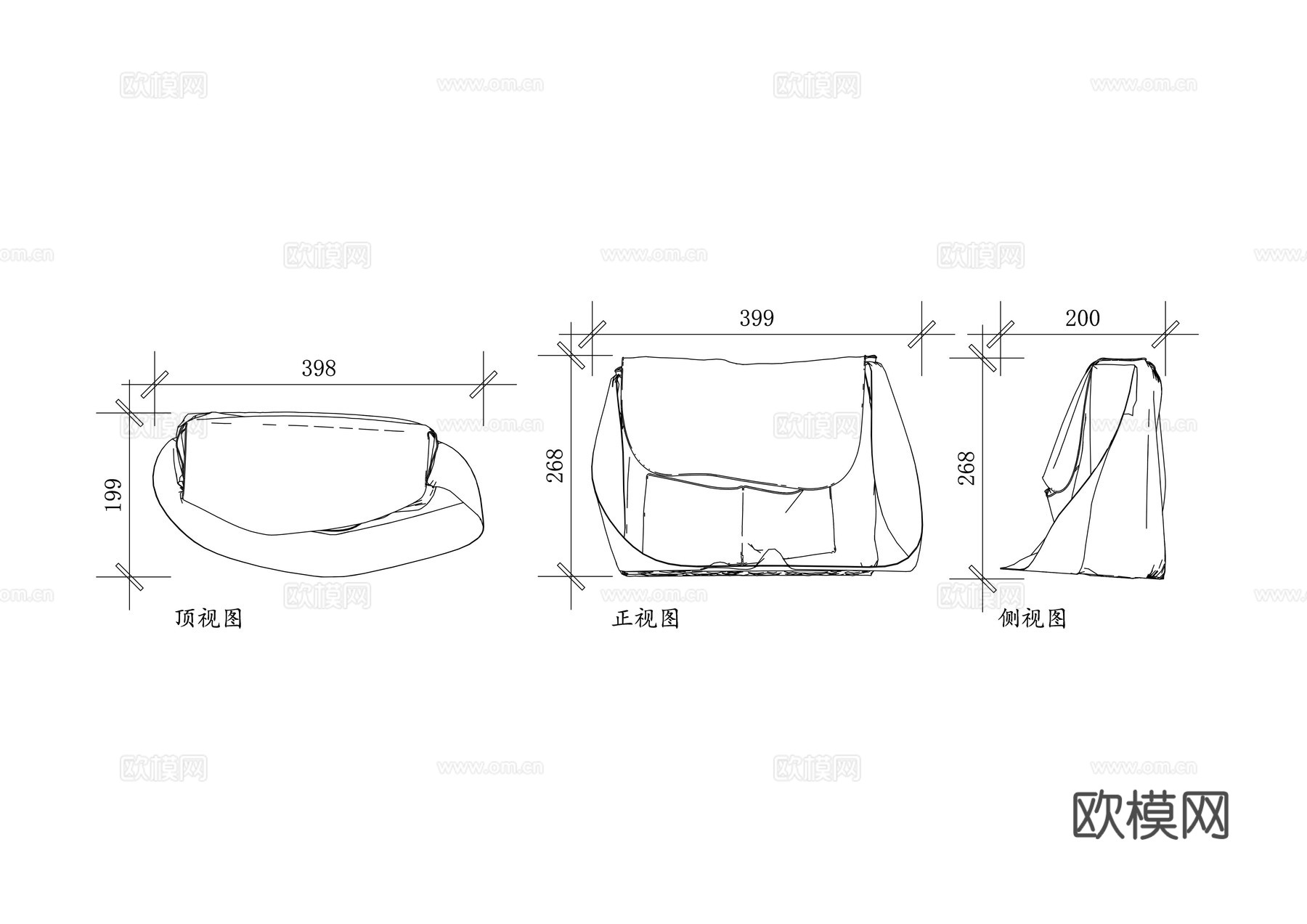 双肩包 背包 学生包 书袋 课业包cad施工图