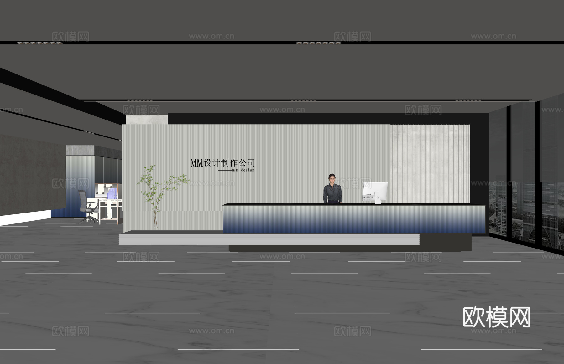办公 工位 酒店前台 前台 大厅su模型