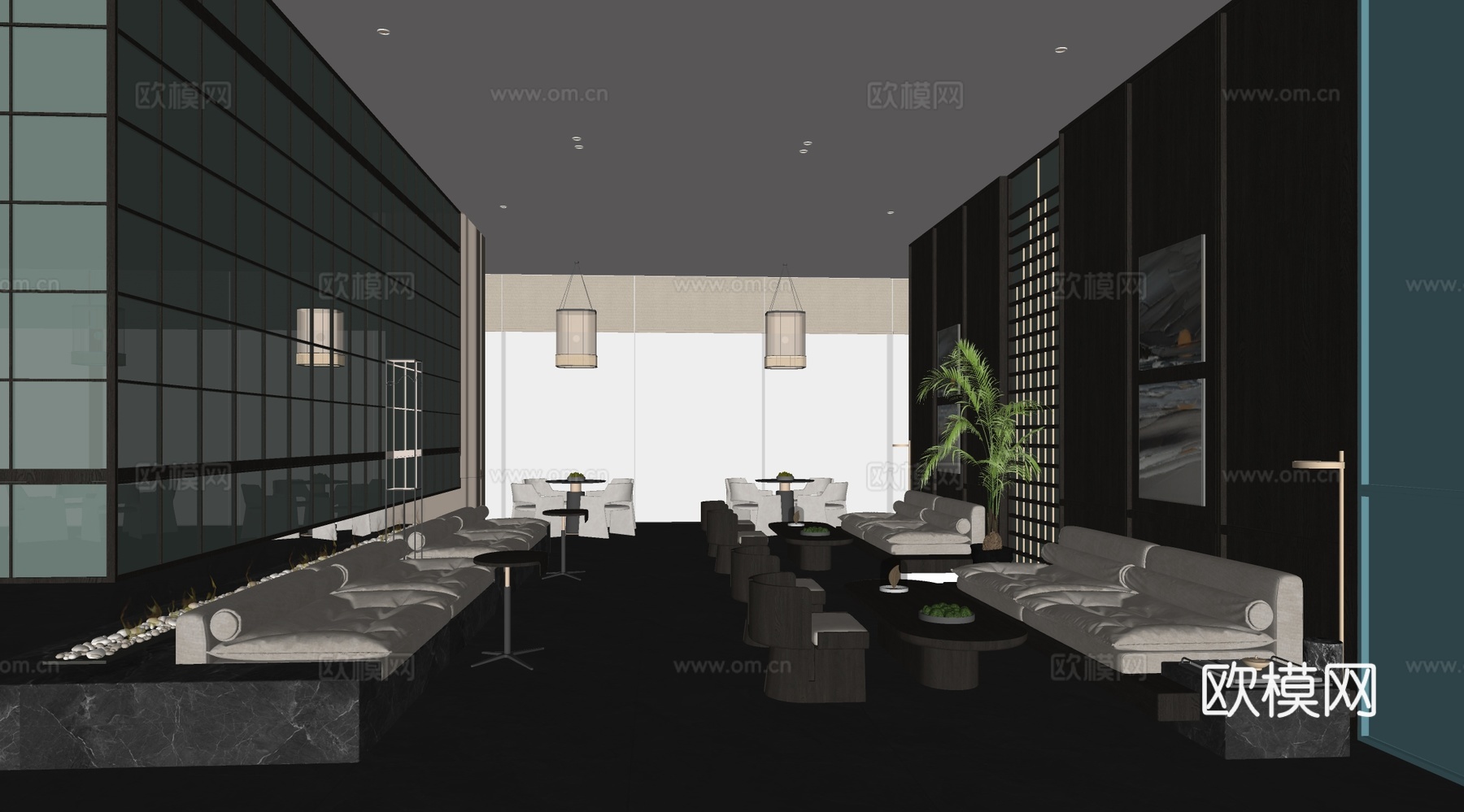 新中式售楼处 洽谈间 会所 沙发组合su模型