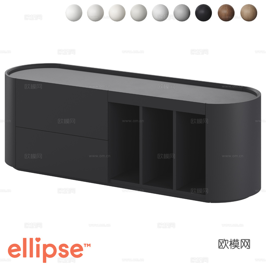 OM Lagom 电视柜 2抽屉 3壁龛 宽140厘米3d模型下载