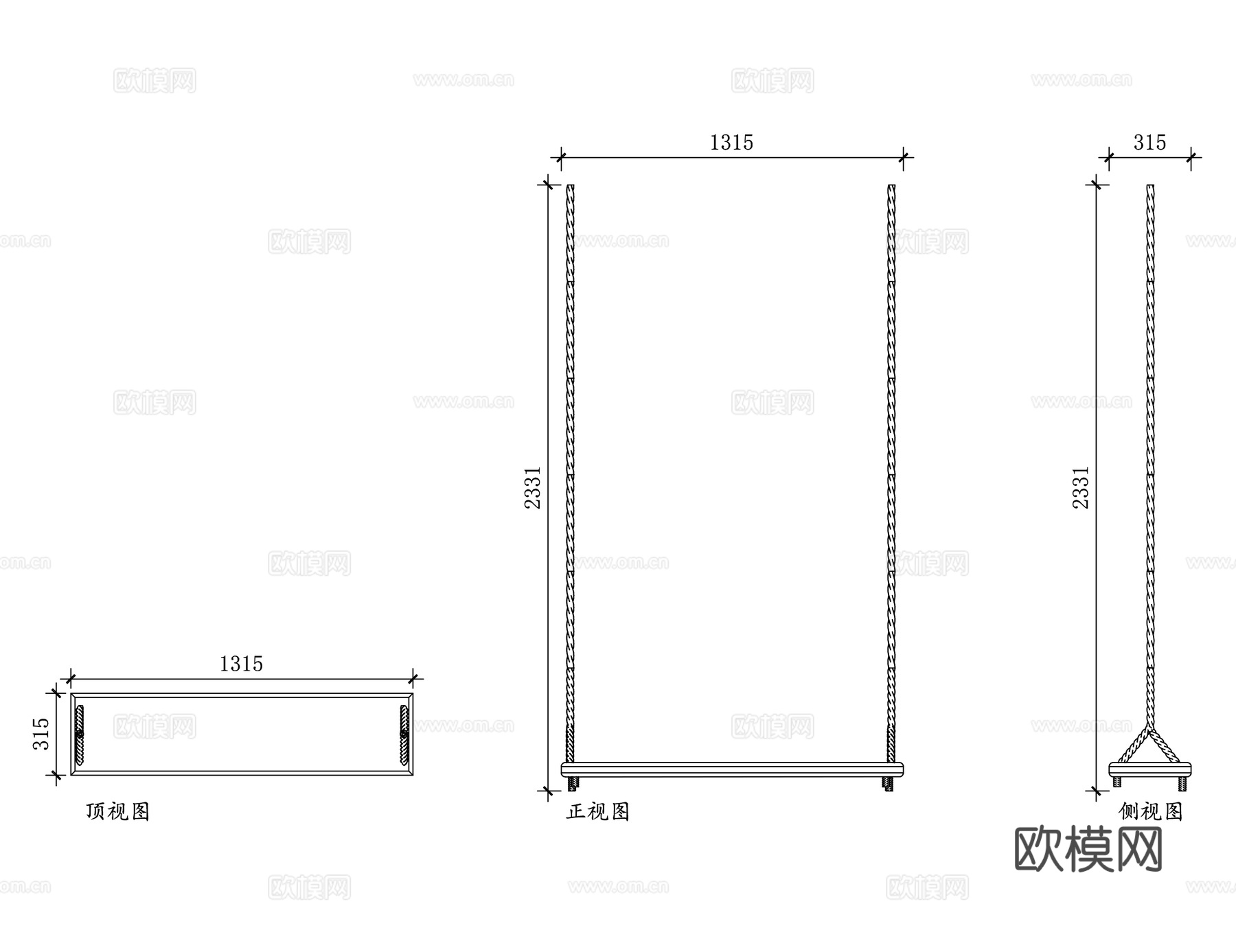 秋千吊绳 吊椅绳 秋千挂绳 休闲秋千绳 吊篮绳cad施工图