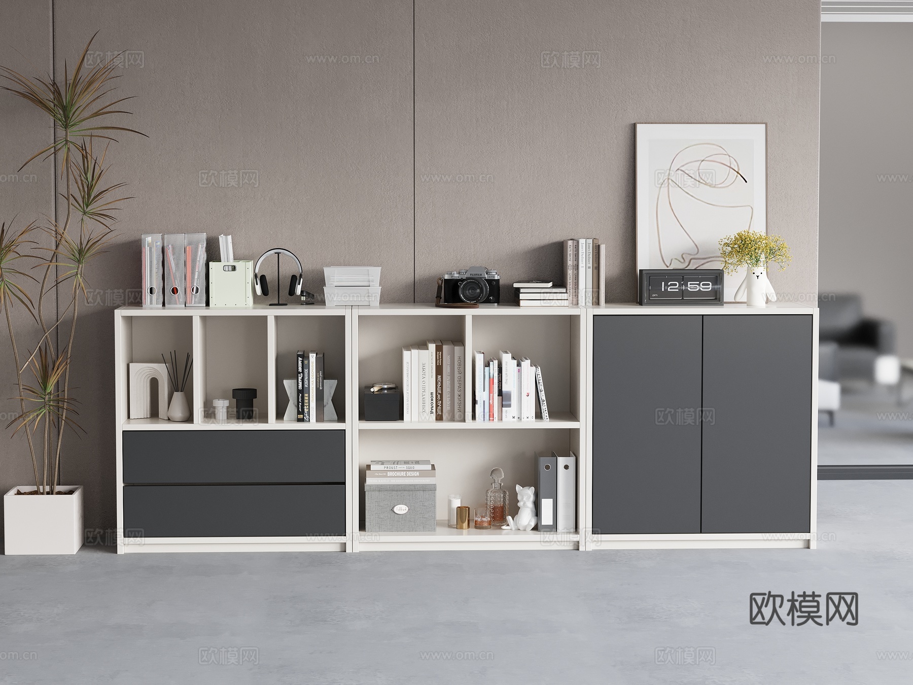 现代 文件矮柜 办公用品 文件夹3d模型下载（渲染图1）