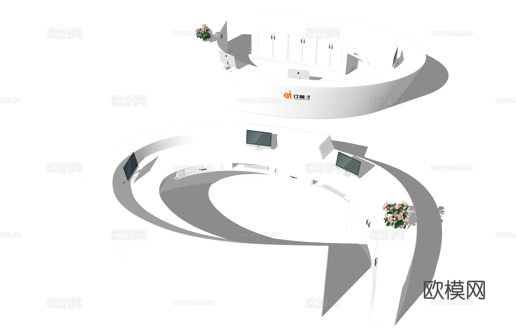 办公室 工装 酒店前台 办公 大厅 前台 电脑su模型