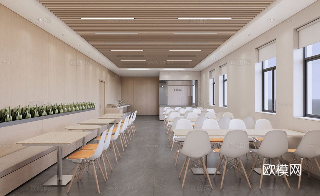 现代自助餐厅 员工餐厅 食堂餐厅 餐桌椅组合su模型