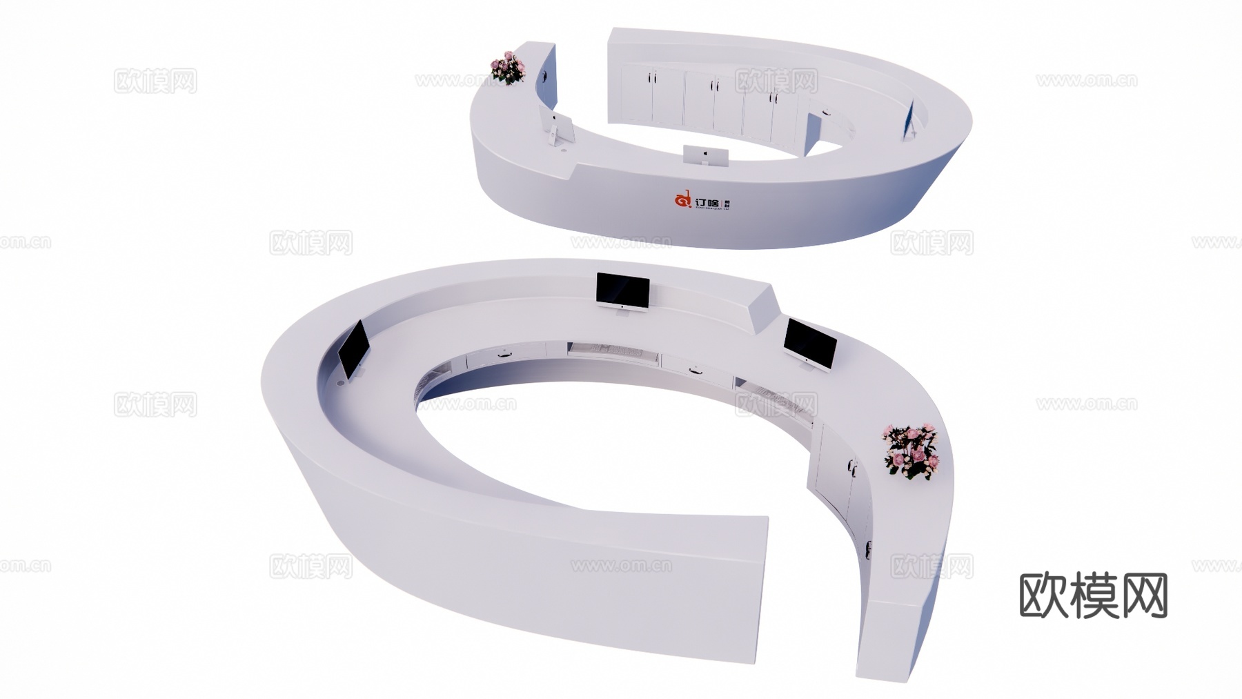 办公室 工装 酒店前台 办公 大厅 前台 电脑su模型