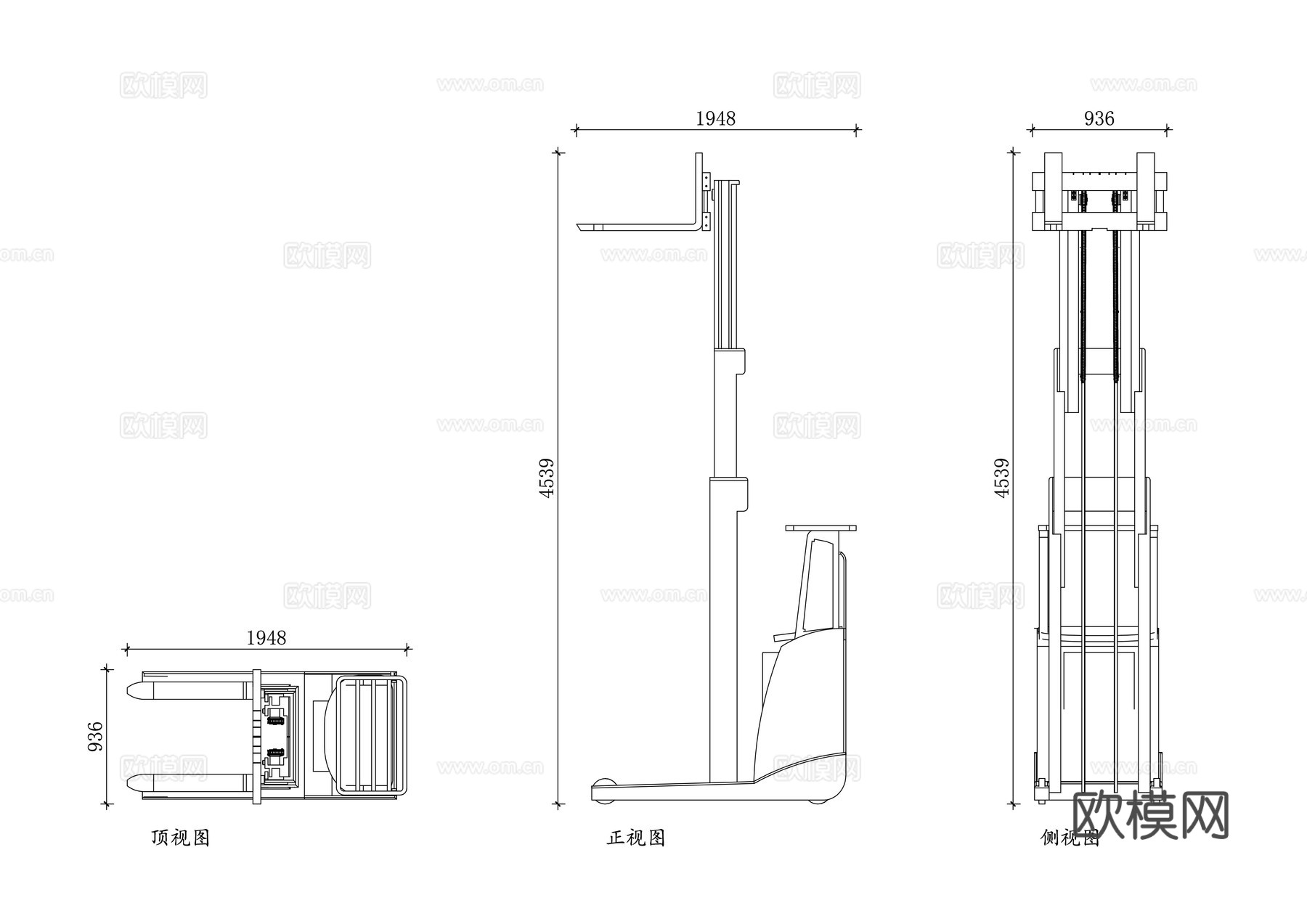 前移叉车 前移式堆高车 电动前移叉车 仓储前移叉车cad施工图