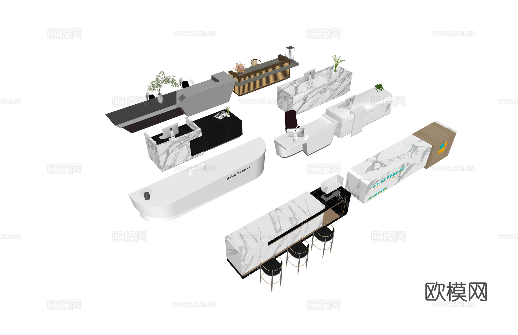 大厅 工装 前台su模型