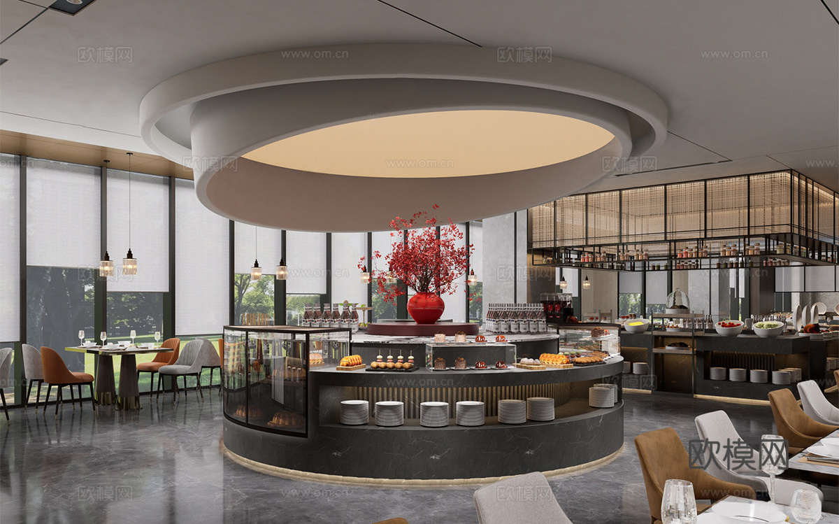 现代自助餐厅  酒店餐厅 自助食堂su模型