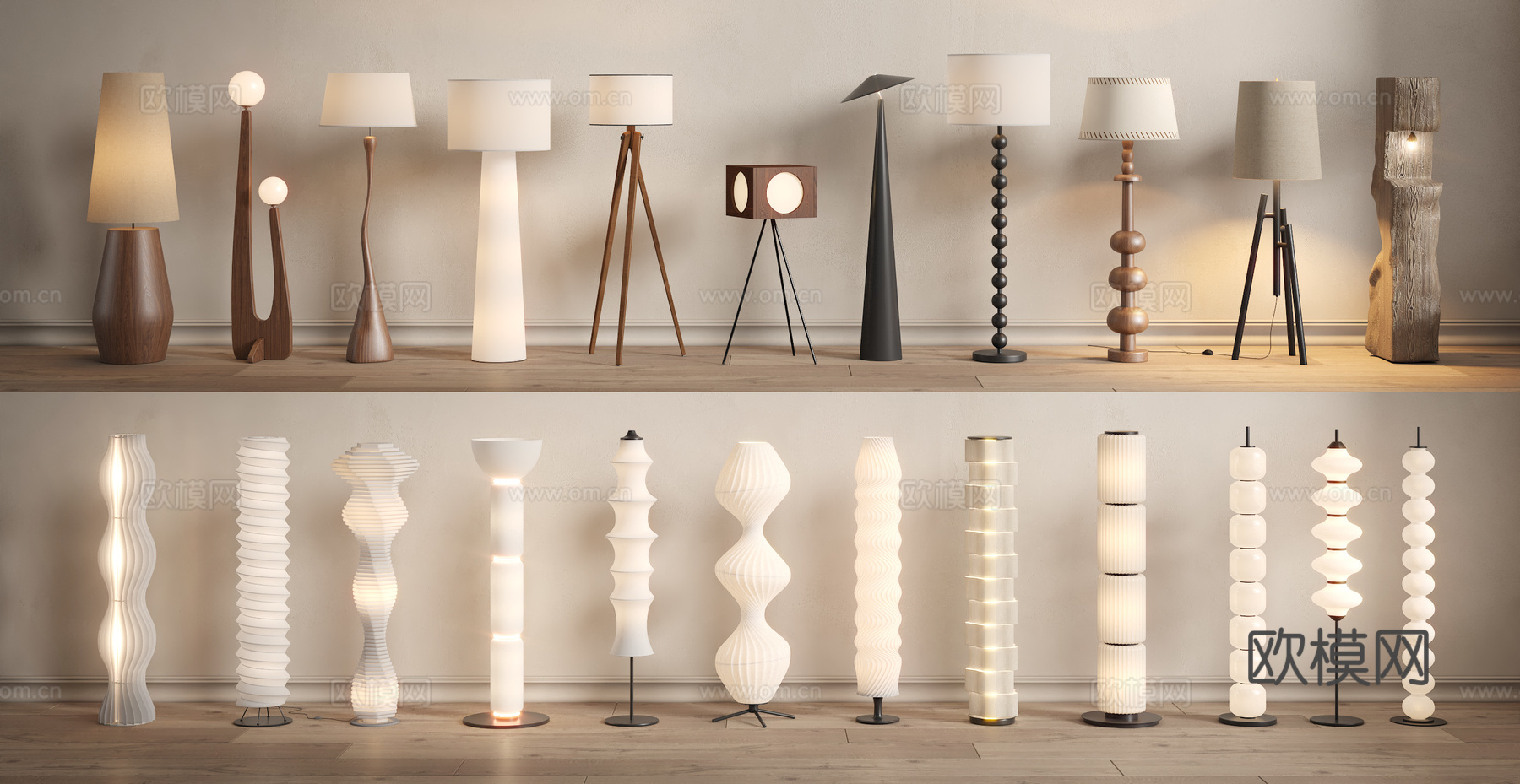 侘寂中古落地灯su模型