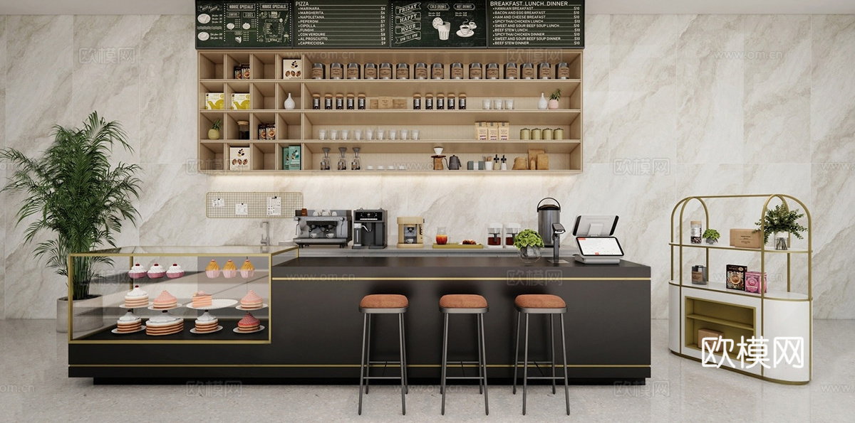 现代咖啡厅 现代咖啡吧台 咖啡前台su模型