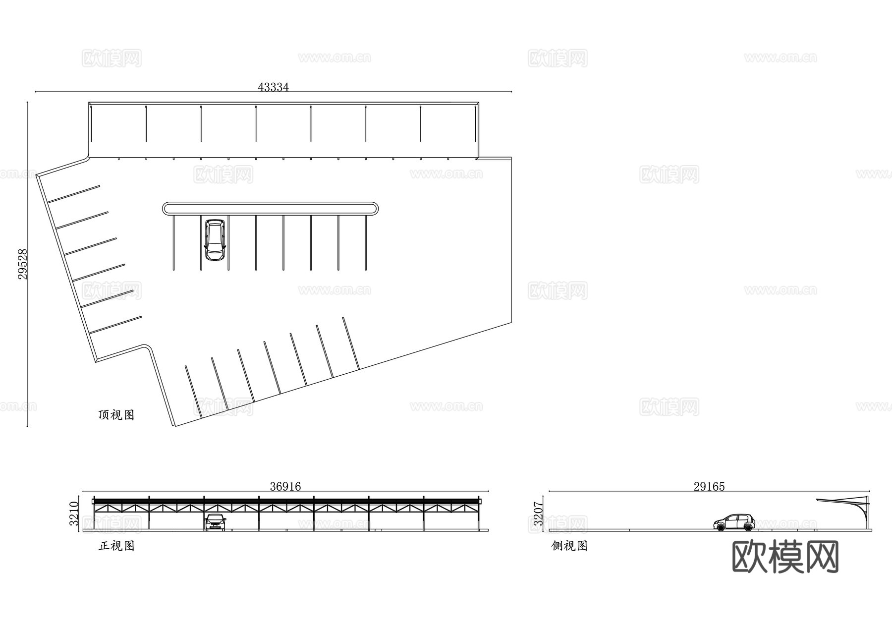 钢结构车棚遮阳顶 钢构停车篷顶棚 钢制停车遮阳板 钢结构停车cad施工图