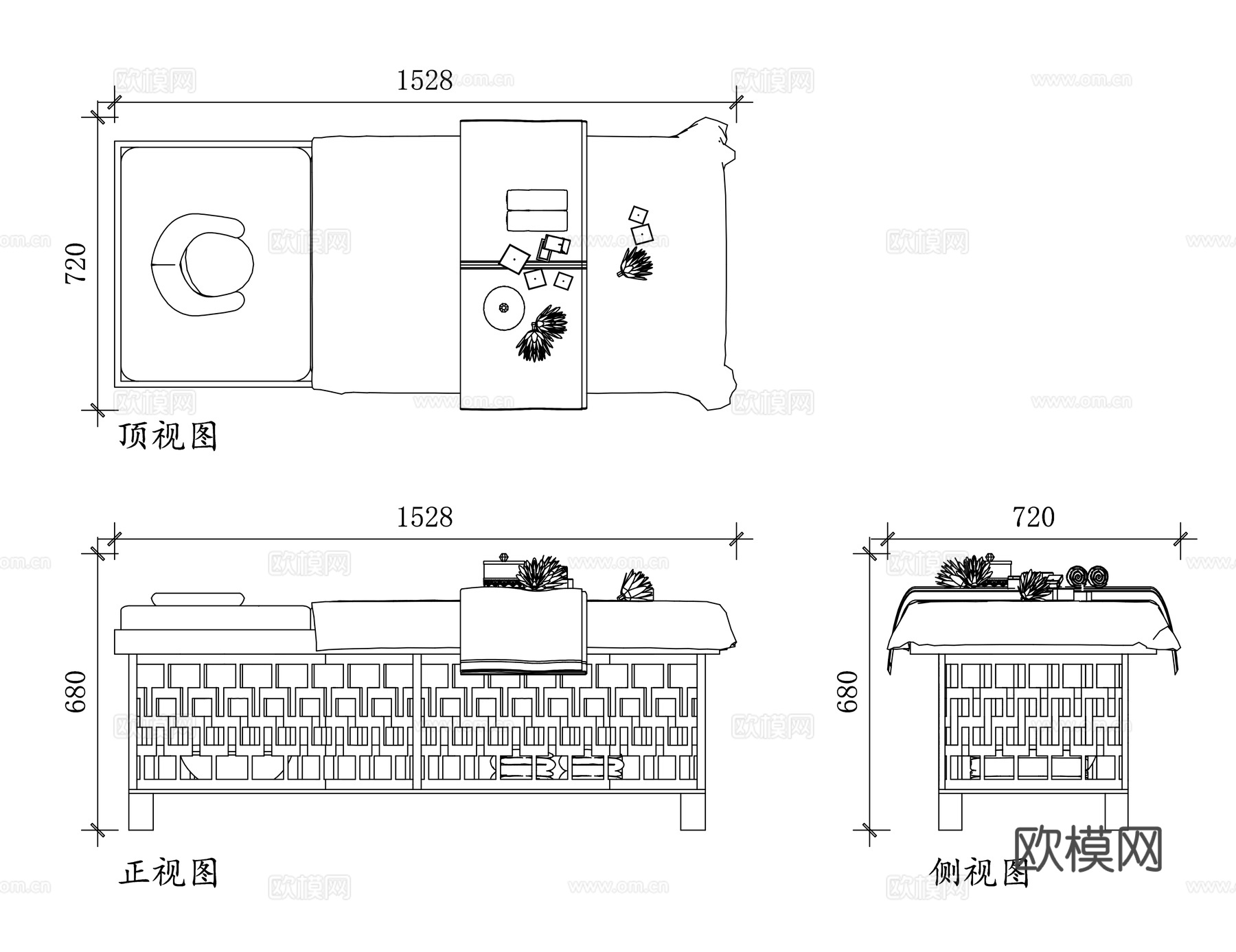 理疗床 按摩床 水疗按摩床 美容理疗床 推拿床cad施工图