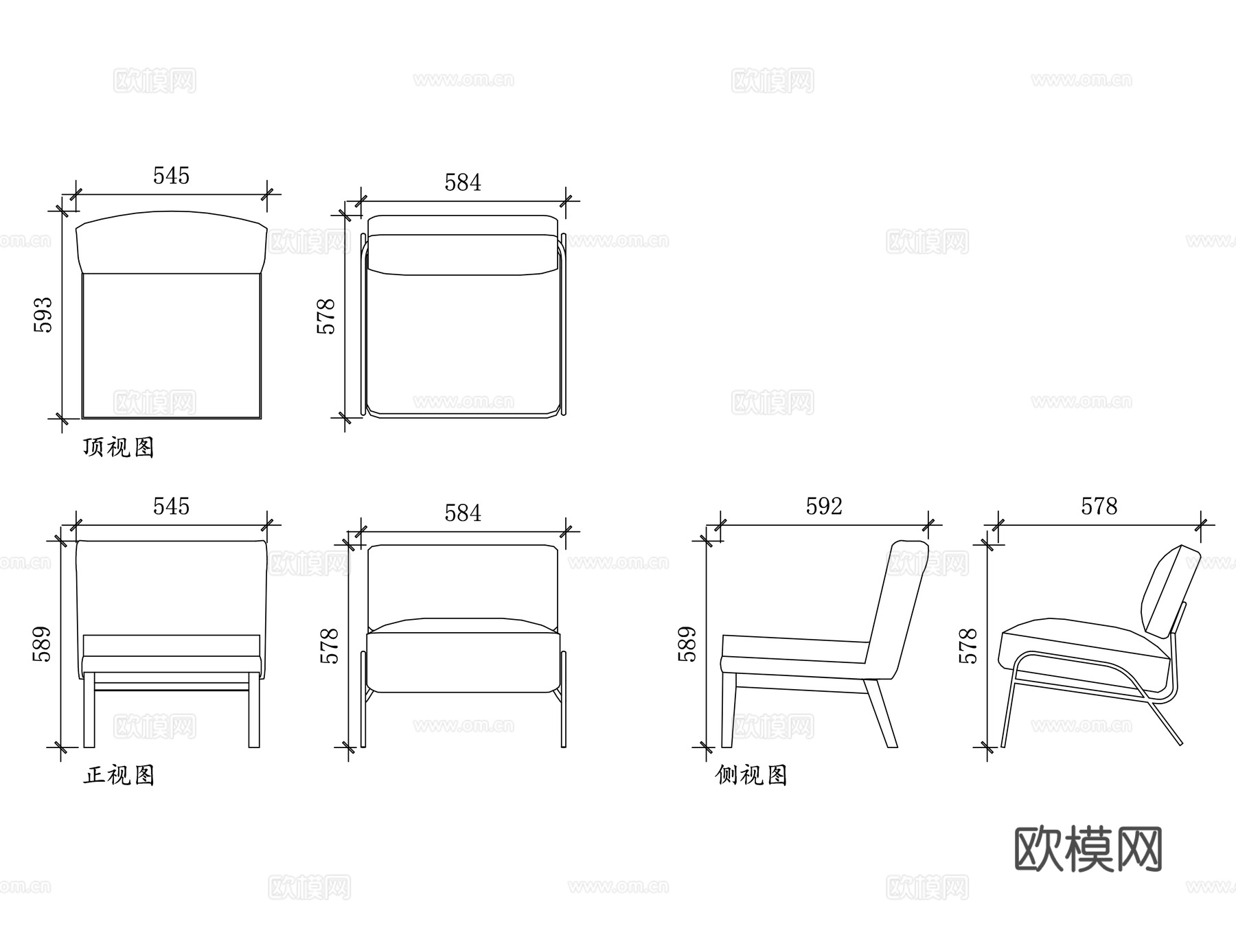 懒人拖鞋椅 无扶手矮椅 软垫休闲椅 卧室梳妆椅 小户型单椅cad施工图