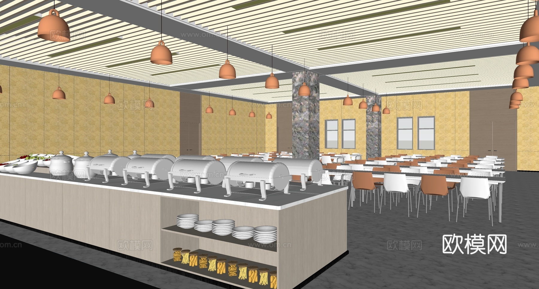 现代自助餐厅 自助餐厅明档 酒店餐厅su模型