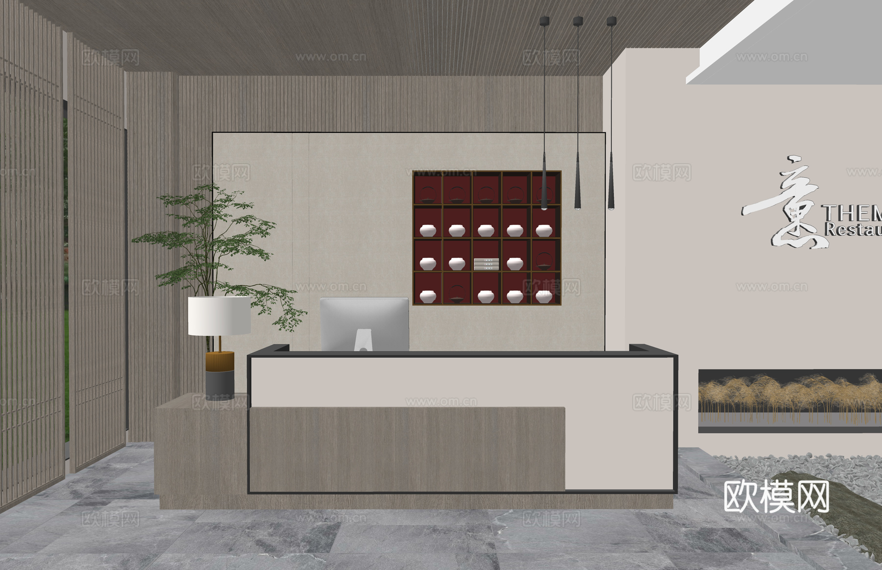 办公室 工装 办公空间 接待 酒店前台su模型