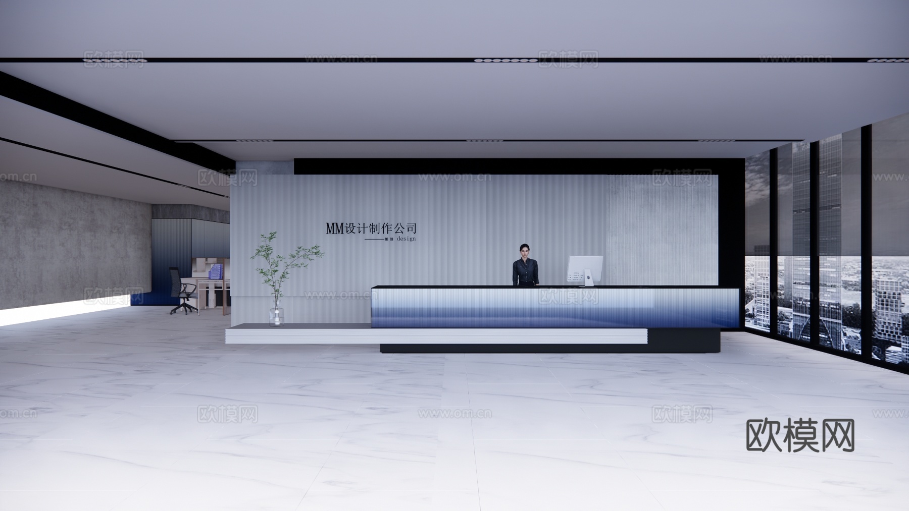 办公 工位 酒店前台 前台 大厅su模型