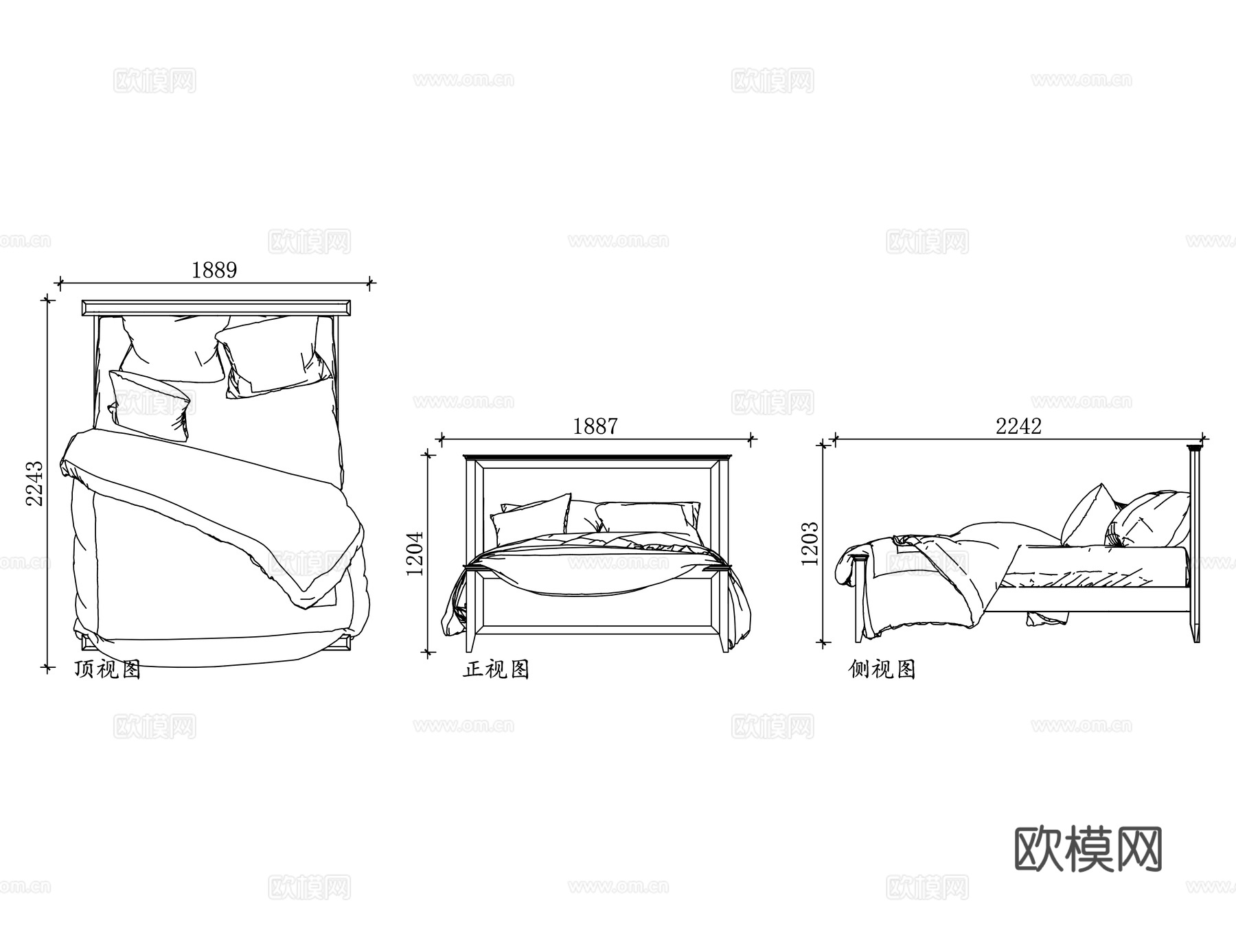 双人床铺 卧室双人床 室内大床 双人睡床 居家双人床cad施工图
