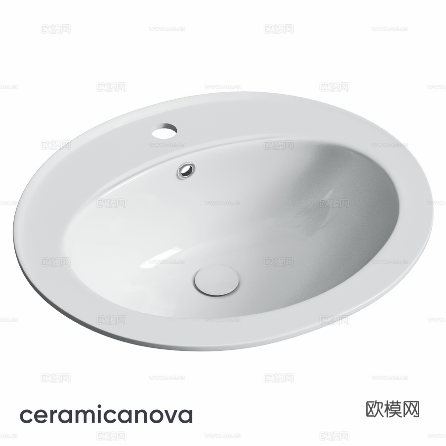 OM Sun嵌入式台面洗脸盆配椭圆排水口与3d模型下载