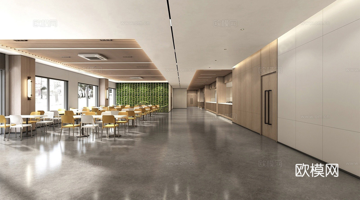 现代食堂 自助餐厅 就餐区 餐厅食堂 酒店员工食堂su模型