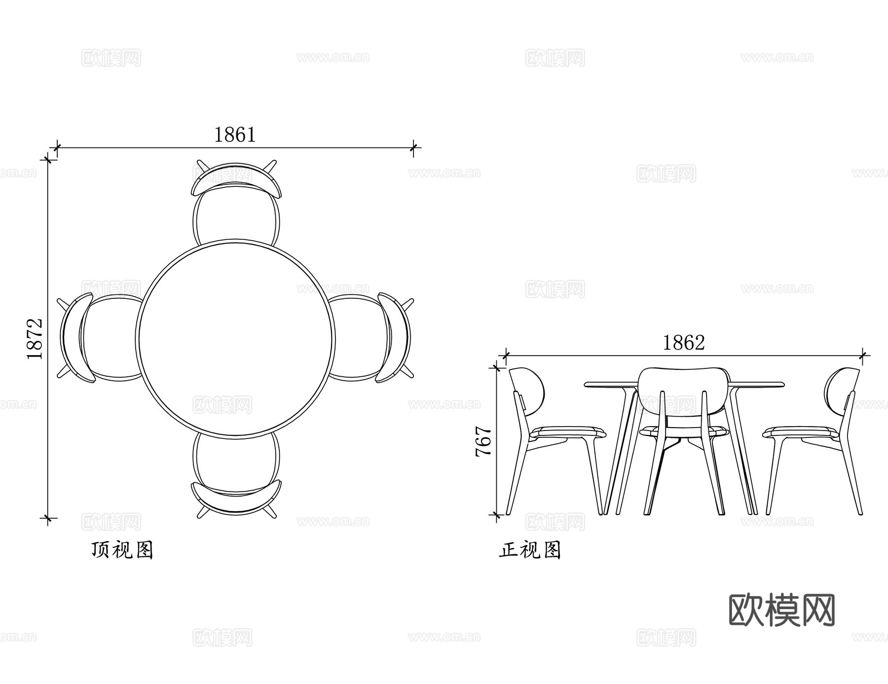 四人圆桌 圆形四人桌 四人位圆桌 圆形餐台 四人圆餐桌cad施工图