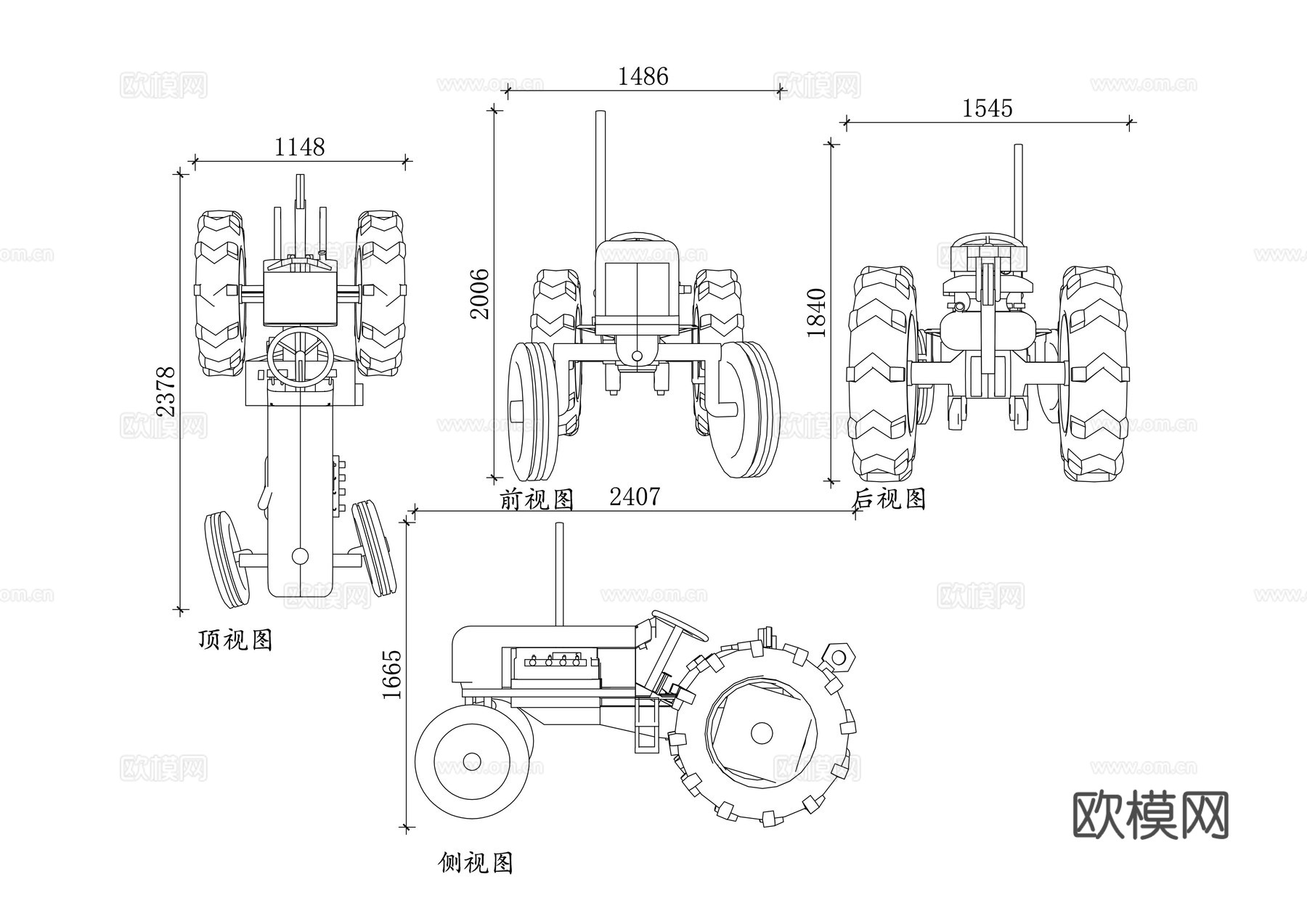 拖拉机机头 拖拉机牵引头 农用拖拉车头 拖拉机动力头cad施工图