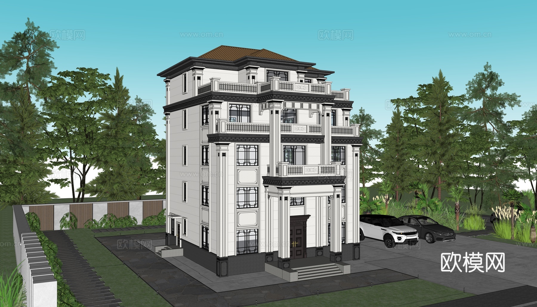 新中式别墅su模型su模型