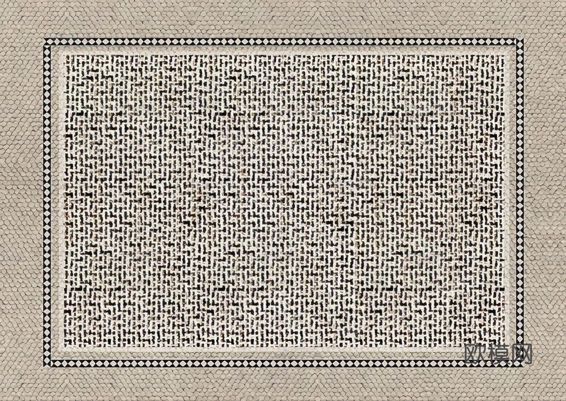 侘寂奶油条纹地毯  编织地毯贴图
