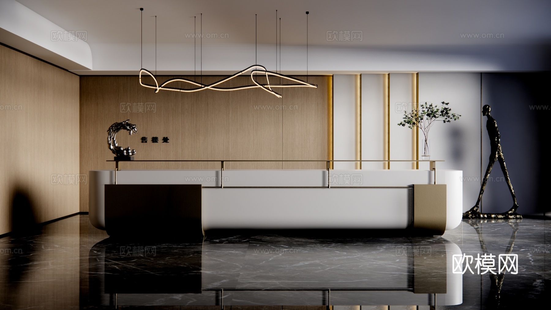 电脑 酒店前台 前台 大厅 办公su模型