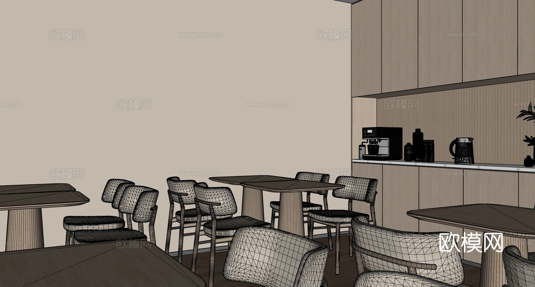 现代自助餐厅 餐饮间 食堂 自助食堂su模型