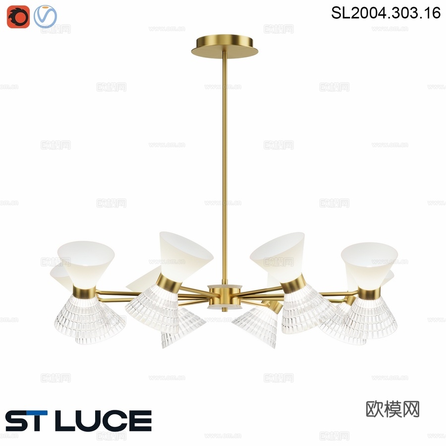 OM 灯具（带灯泡），黄铜材质，透明白色3d模型下载