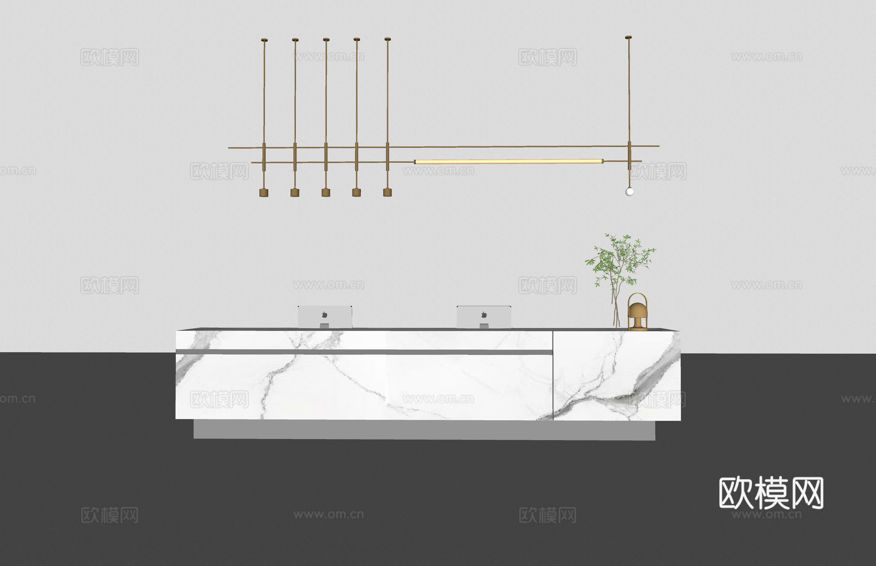 前台 酒店前台 办公室 电脑 工装su模型