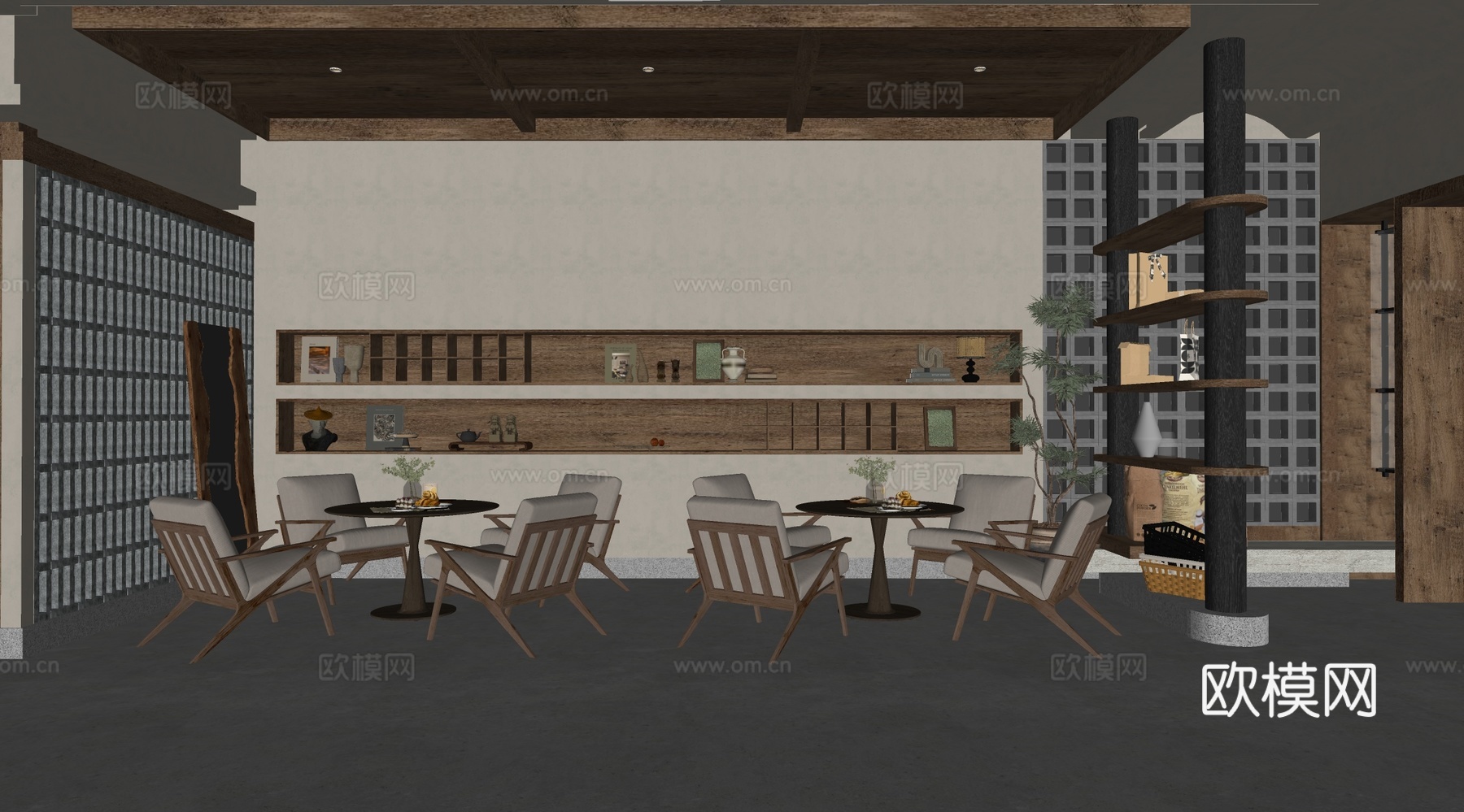 现代会所 洽谈桌椅 会客室su模型