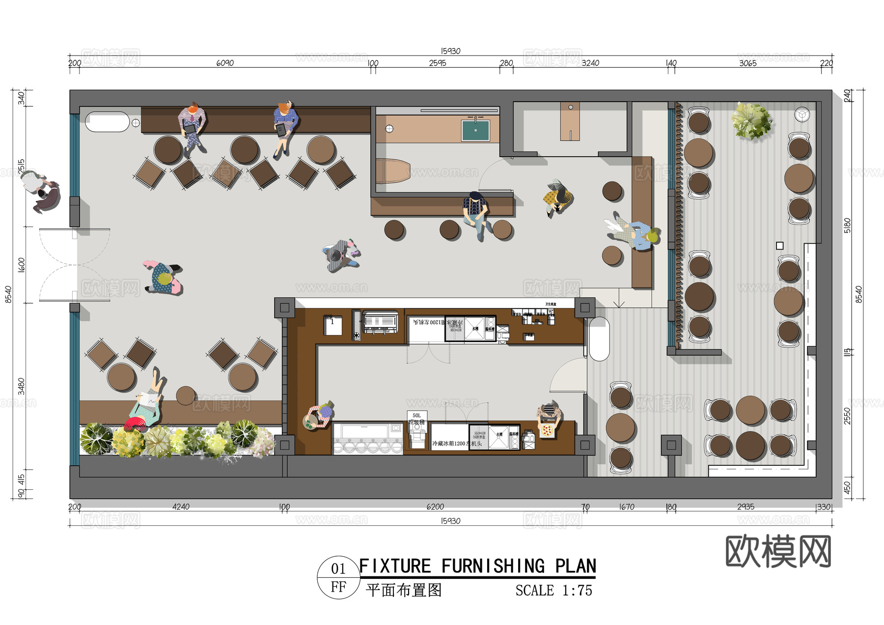 星巴克咖啡瑞幸咖啡喜茶奈雪的茶霸王茶姬平面布置图cad施工图