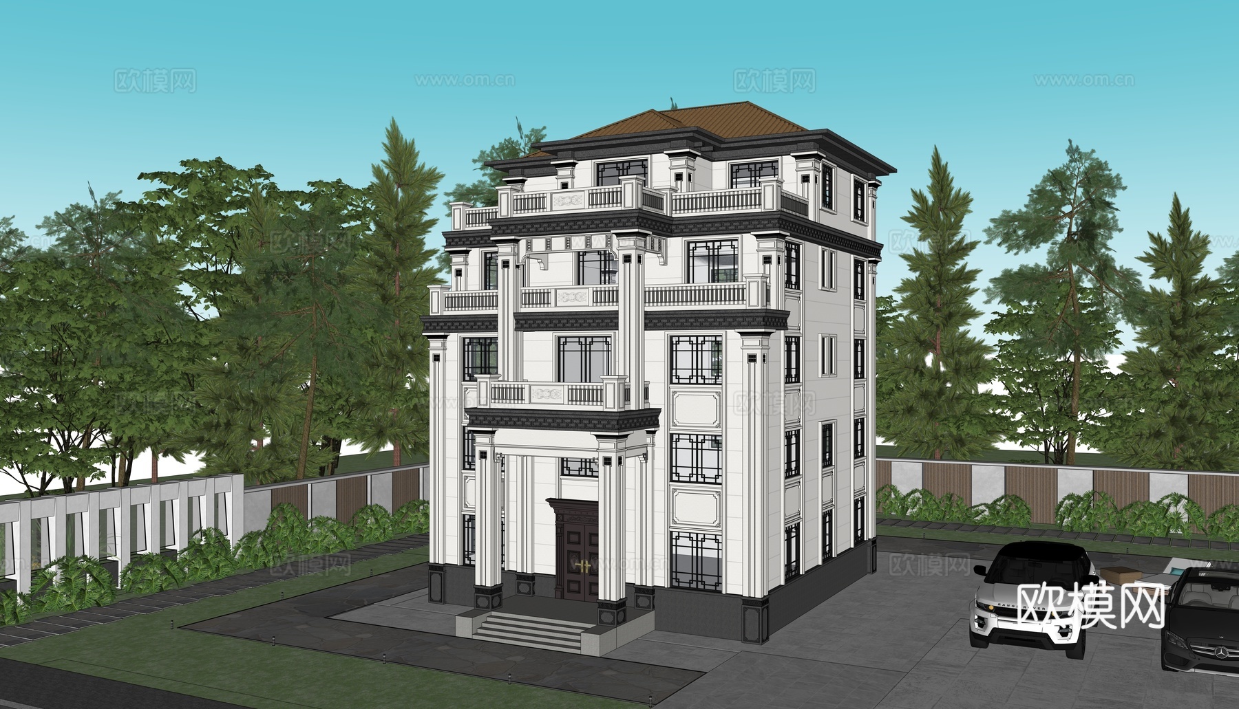新中式别墅su模型su模型