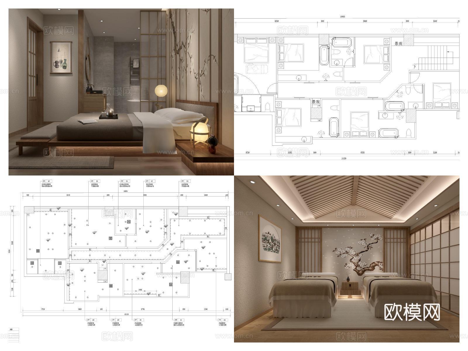 2套高端美容会所 最新全套 施工图 效果图设计cad施工图