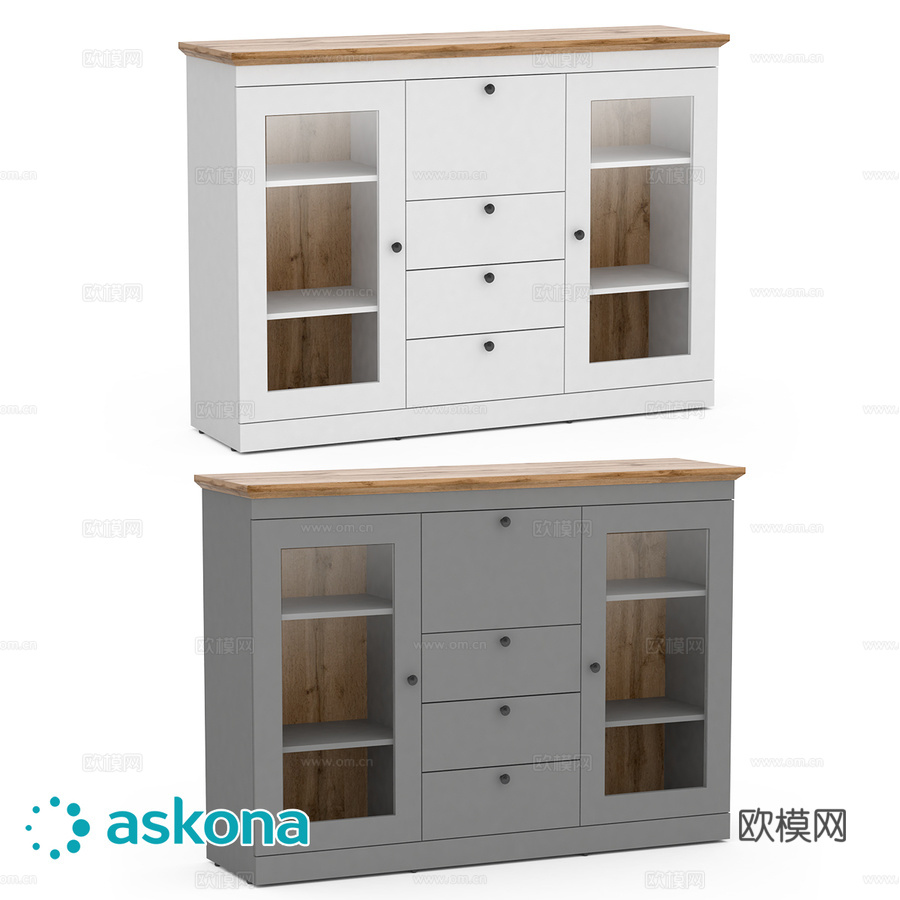 带玻璃门与抽屉双门柜 Justin3d模型下载