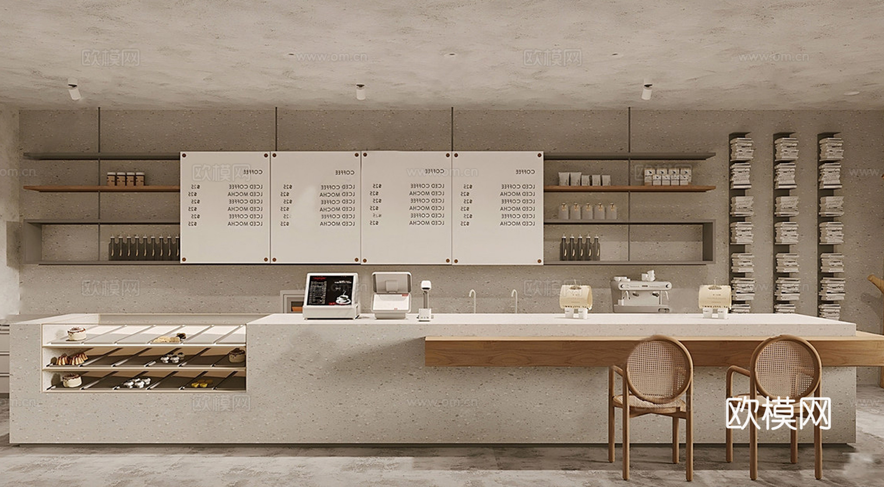 现代咖啡厅前台 水吧台 咖啡奶茶店su模型