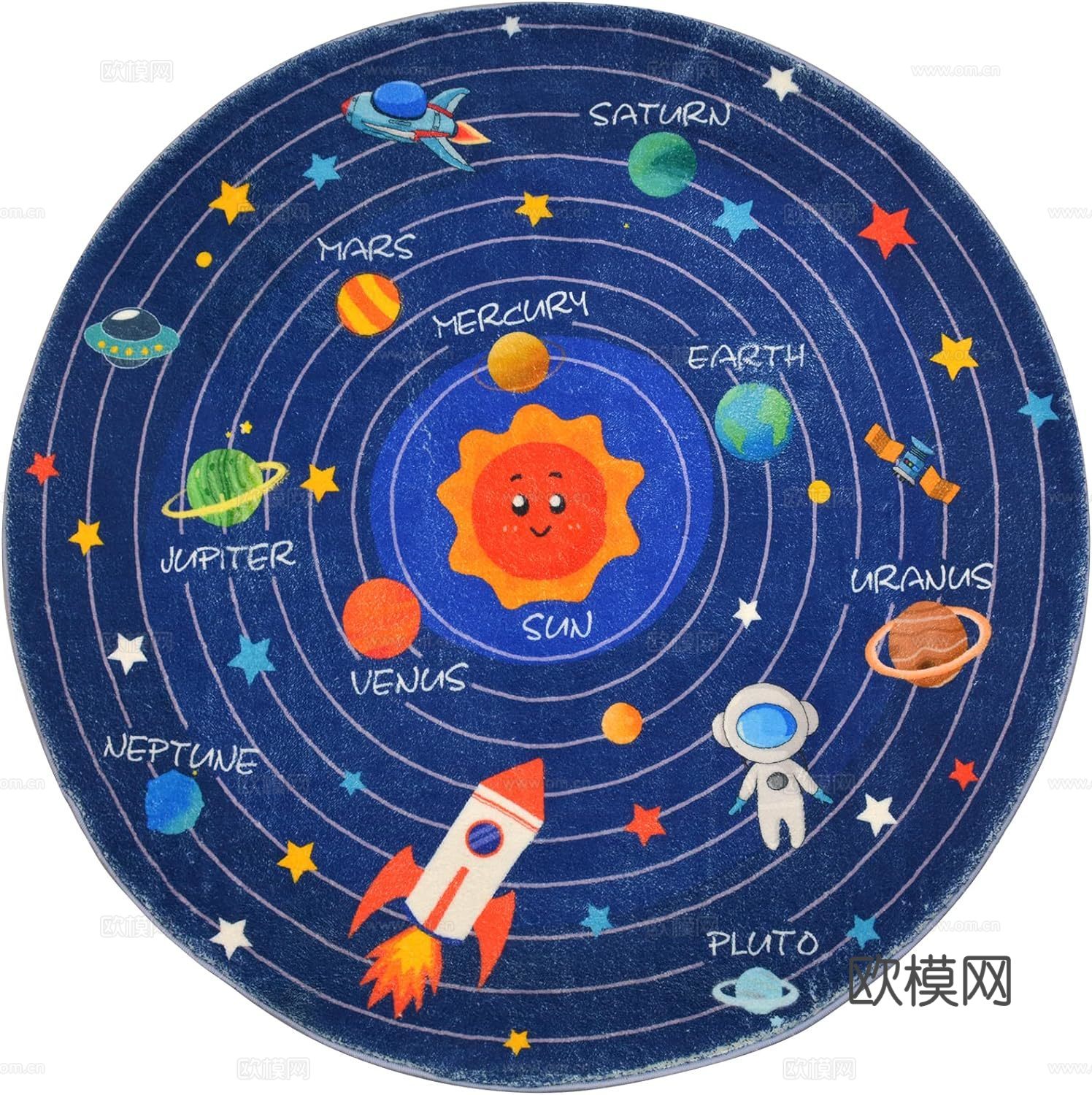 儿童房圆形可爱卡通地毯贴图