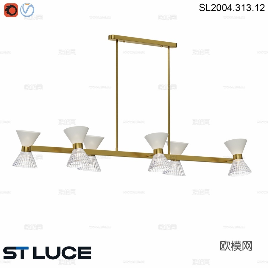 OM 灯具（带灯泡），黄铜材质，透明白色3d模型下载